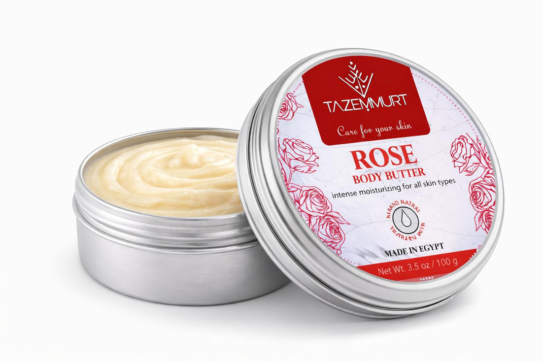 TAZEMMURT Rose Body Butter 30g – Deep Moisturizing & Nourishing Cream – Rose Infused Body Butter for Soft & Smooth Skin – Made in Egypt