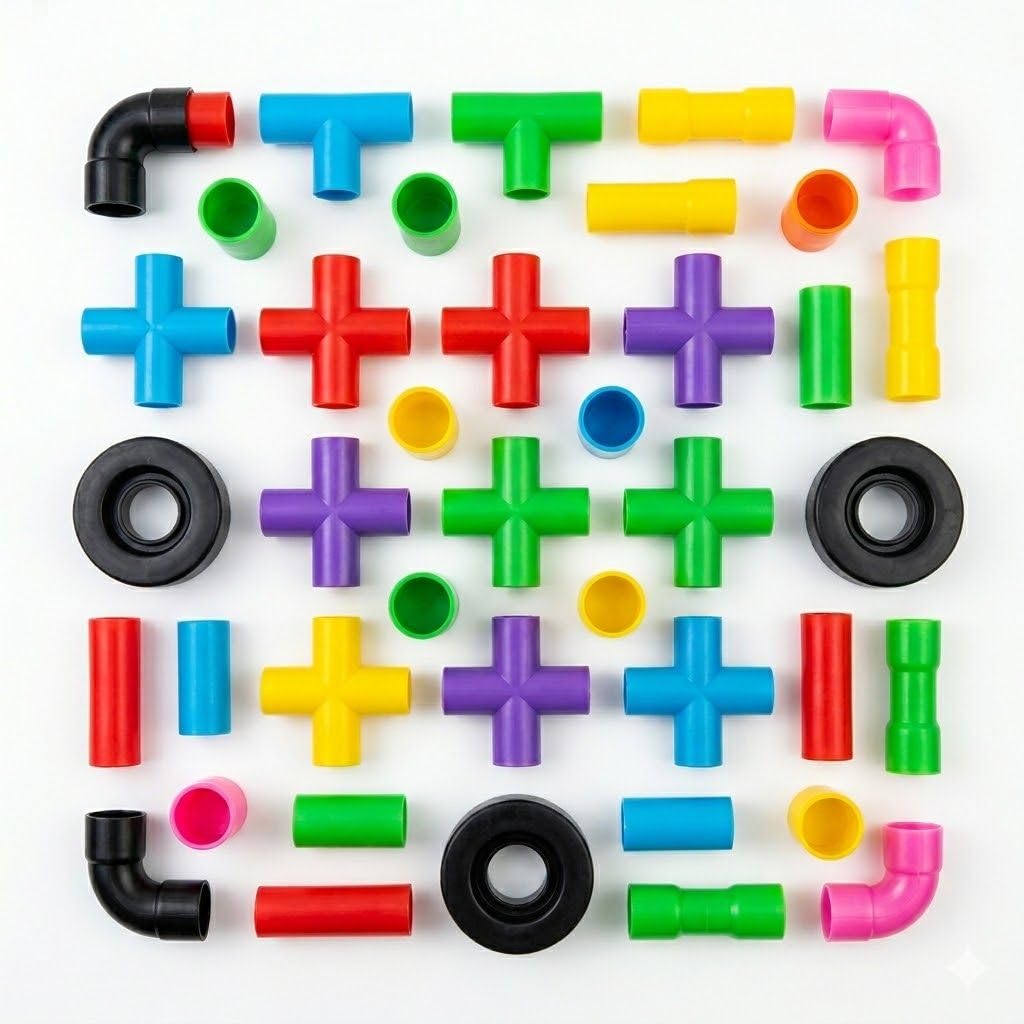 Plastic Building Blocks Set for Kids, Buildable Colorful Tubes, Educational and Creative, Multi Shapes