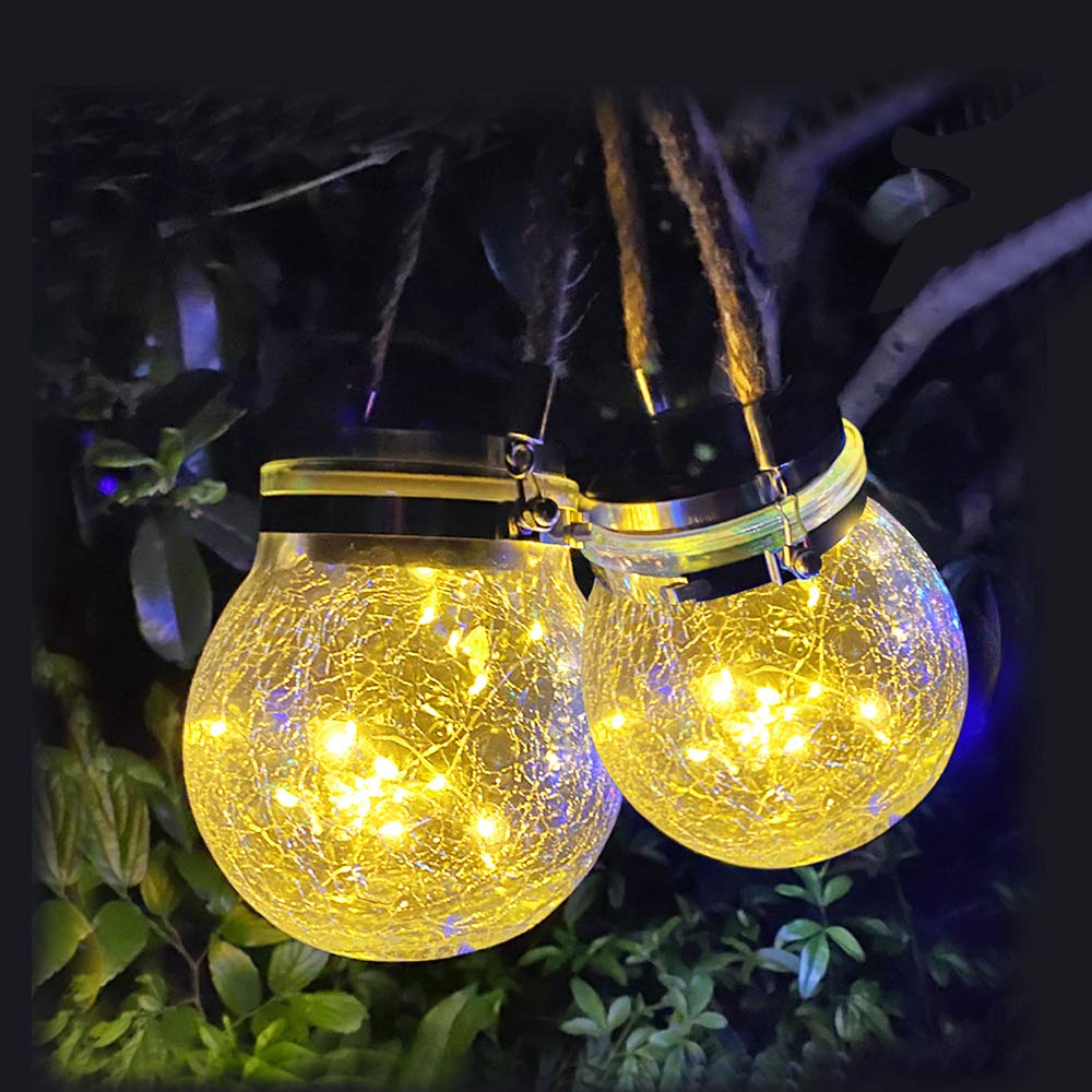Hanging Solar Lights 2 Pack 30 LED ed Glass Ball Light Solar Powered Decorative Warm White Waterproof Outdoor Lanterns with Handle for Garden Yard Patio Lawn Decoration (Warm White)
