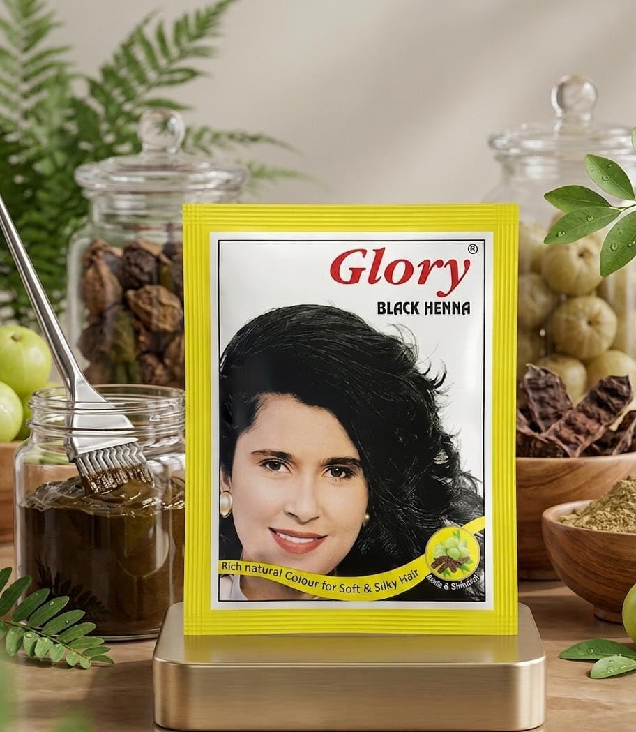 Glory Henna Natural Hair Dye Ammonia Free Amla & Shikakai Gray Coverage Multi Color 10g (1, Black)