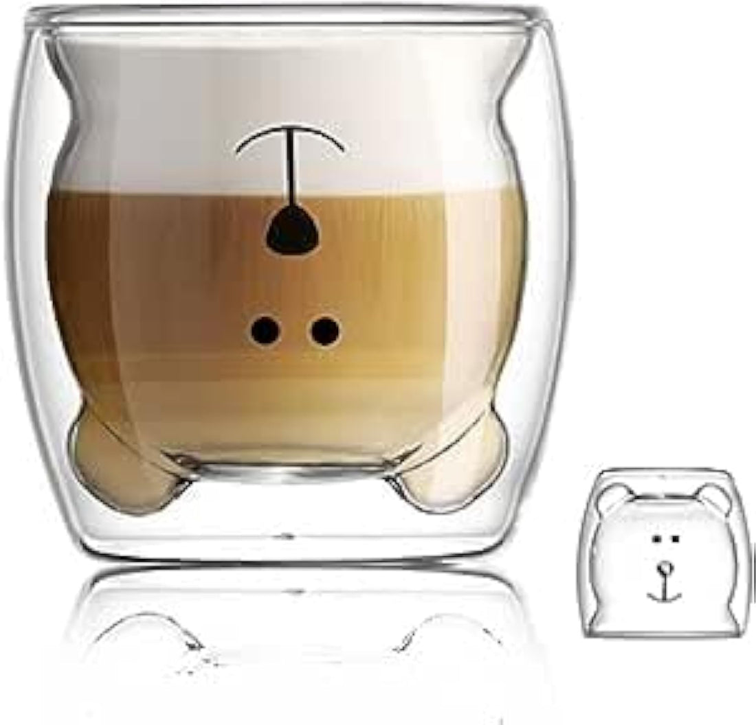 CAZADORA Cute Mug - Double Wall Insulated Glass Cup for Coffee, Tea, Espresso - Elegant Transparent Design - Handle-Free - Ideal for Latte, Cappuccino.