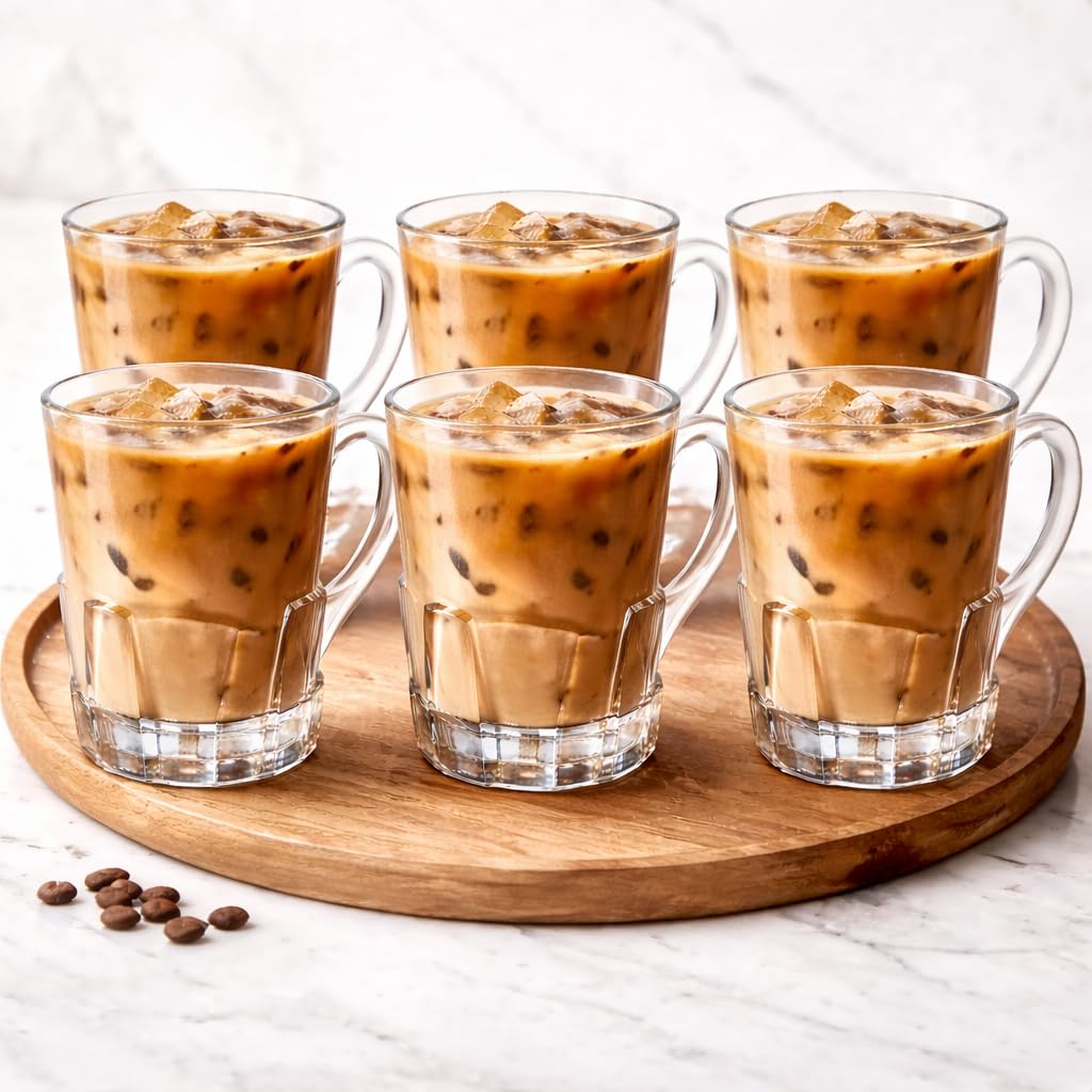 OVA Elegant Clear Glass Coffee Mug with Unique Geometric Base, Heat-Resistant Durable Drinking Cup for Tea, Latte & Cold Beverages, Modern Transparent Design for Home & Office Use (6)