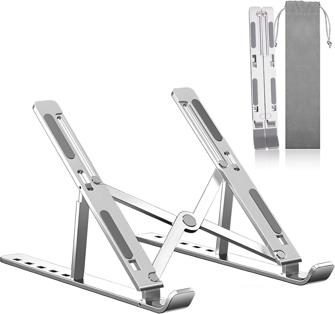 Laptop Stand Adjustable 6-Angle Ergonomic Aluminum Foldable Desktop Holder | Portable & Compatible with MacBook, HP, Dell, Lenovo, Tablets & All Notebooks for Comfortable Work