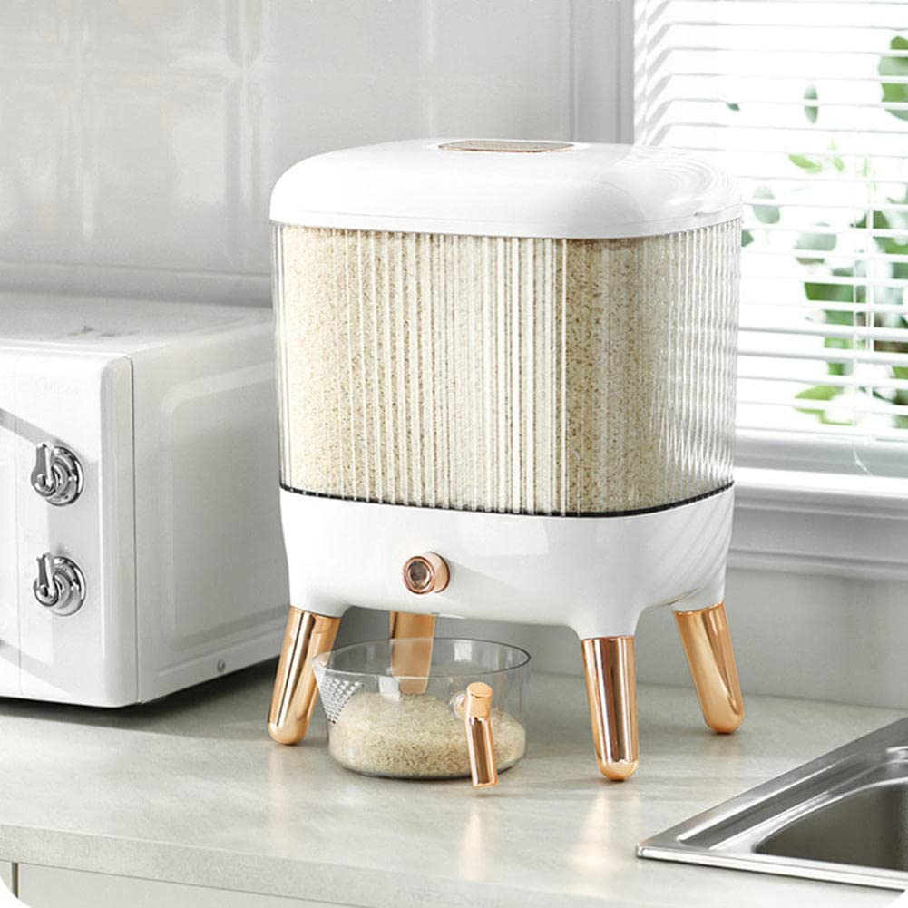 22 lbs (About 10kg) Rice, Dry Food, Flour, Grain Dispenser, Rice Container with lid and Measuring Cup, Fully airtight Dry Food Storage Container for Whole Wheat Rice Storage, Kitchen Storage