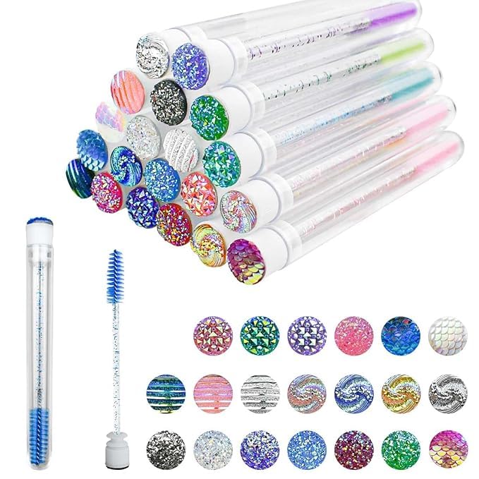 Eyesy Lash 10 PCS Disposable Eyelash Brush Tube Set | Crystal Mascara | Makeup Brushes | Lash Brush Spoolie Applicator for Eyelash Extensions, Eyebrow Brush, Makeup Tools (Mixed Color)