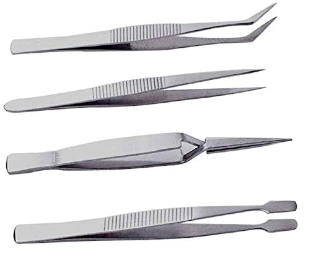 4Pcs/Set Precision Tweezers Stainless Steel Thick Electronics Forceps Eyebrow Tweezers Anti-Skid Makeup Repair