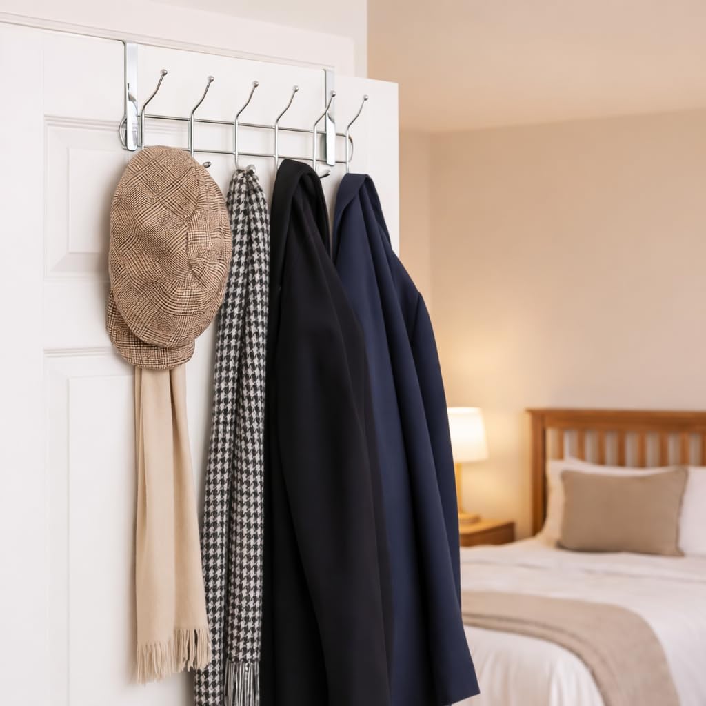 OVA Clothes Hanger – Over-the-Door Heavy-Duty Hooks for Towels, Hats and Robes, Space-Saving Door Organizer, Easy Installation (Silver - 1 Piece)