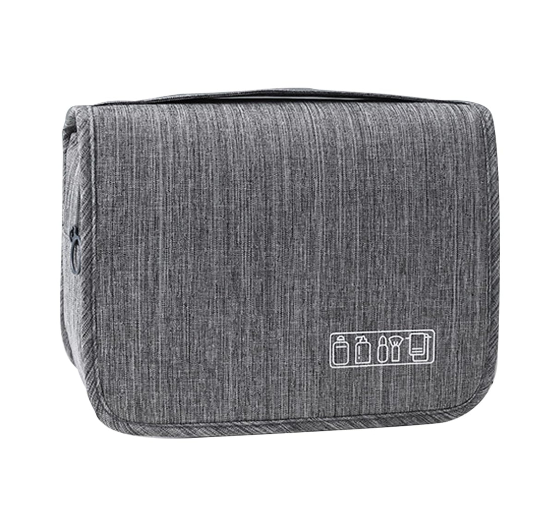 ECVV Hanging Travel Toiletry Bag for Men & Women, Foldable Travel Wash bag with Hanging Hook, Large Capacity Travel Organizer Makeup Cosmetic Bag Gray, Grey, 23x41cm (open), Toiletry Bag