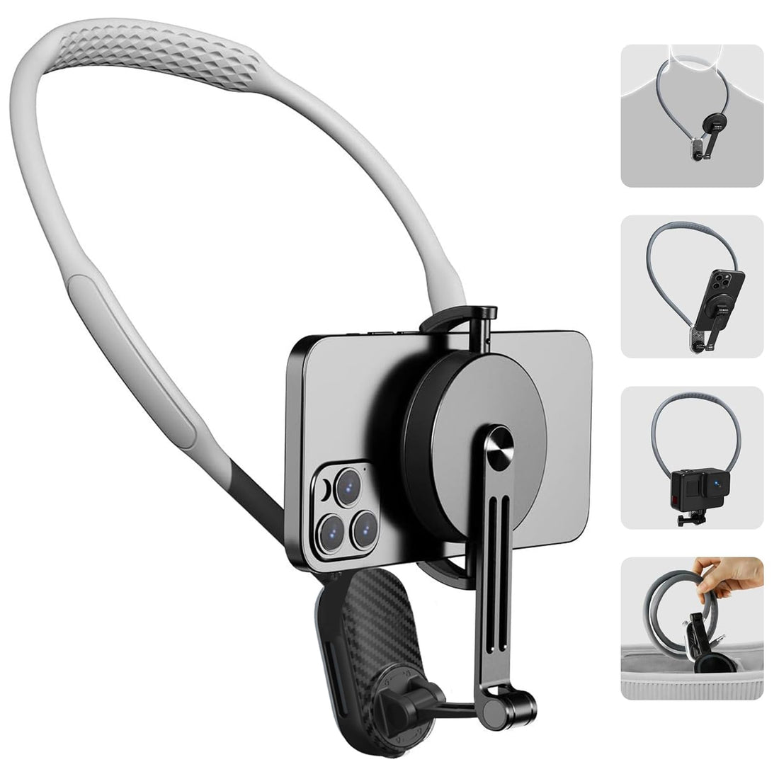Magnetic Neck Phone Mount POV/Vlog Selfie Mount Neck Cell Phone Holder with Phone Safety Clip Hand Free Phone Neck Holder Chest Stand Strap for Running Gym Travel Daily Recording
