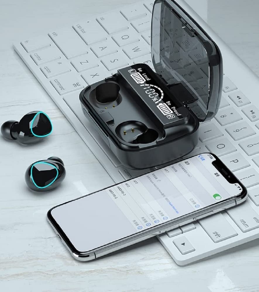 M10 TWS Bluetooth 5.1 Earphone Charging boxwireless Earbuds Stereo Sports Waterproof with Microphone True Wireless Bluetooth Headset (Black)