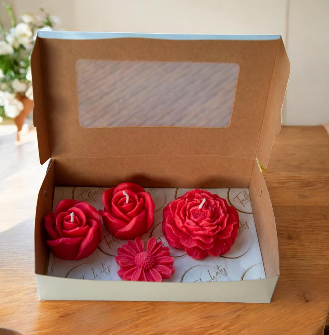 Handcrafted Red Rose Floating Candles Set, Decorative Floral Design, Gift Box Package with Window, Wedding and Home Decor