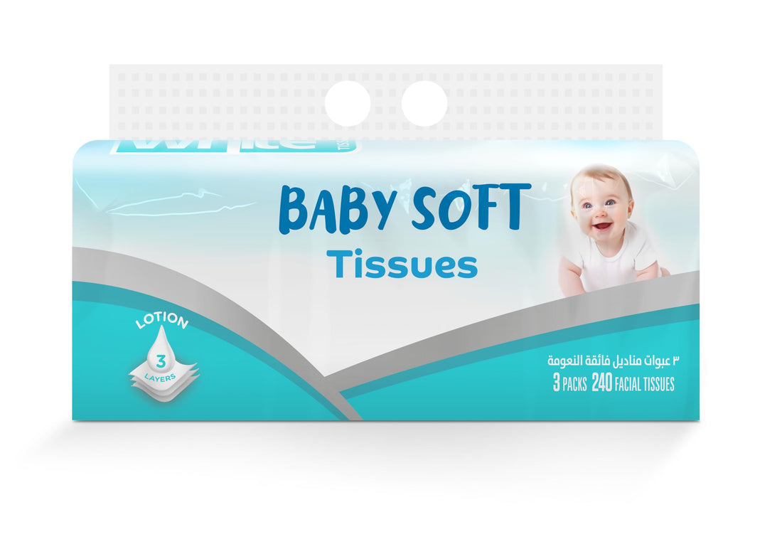 White Baby Soft Facial Tissues - 240 Tissues; 3Ply, Pack of 3 | Extra Gentle, Extra Soft for Delicate Skin