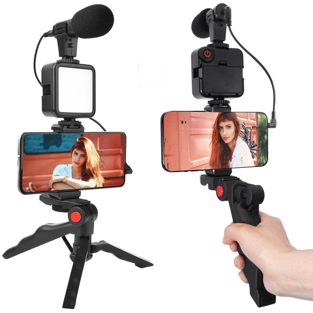 CAMOLO Smartphone Vlogging Kit With LED Light, Microphone, Phone Holder, Tripod Compatible With Most Phones/Cameras/GoPro for TikTok, Filming, Selfie, Photo