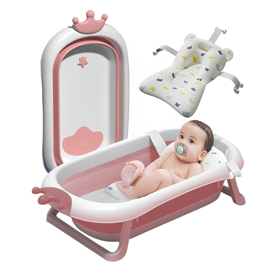 Arabest Collapsible Baby Bathtub, Temperature Sensing Tub with Fabric Newborn Sling for Baby to Toddler, Travel Portable Toddler Bathtub (PINK)
