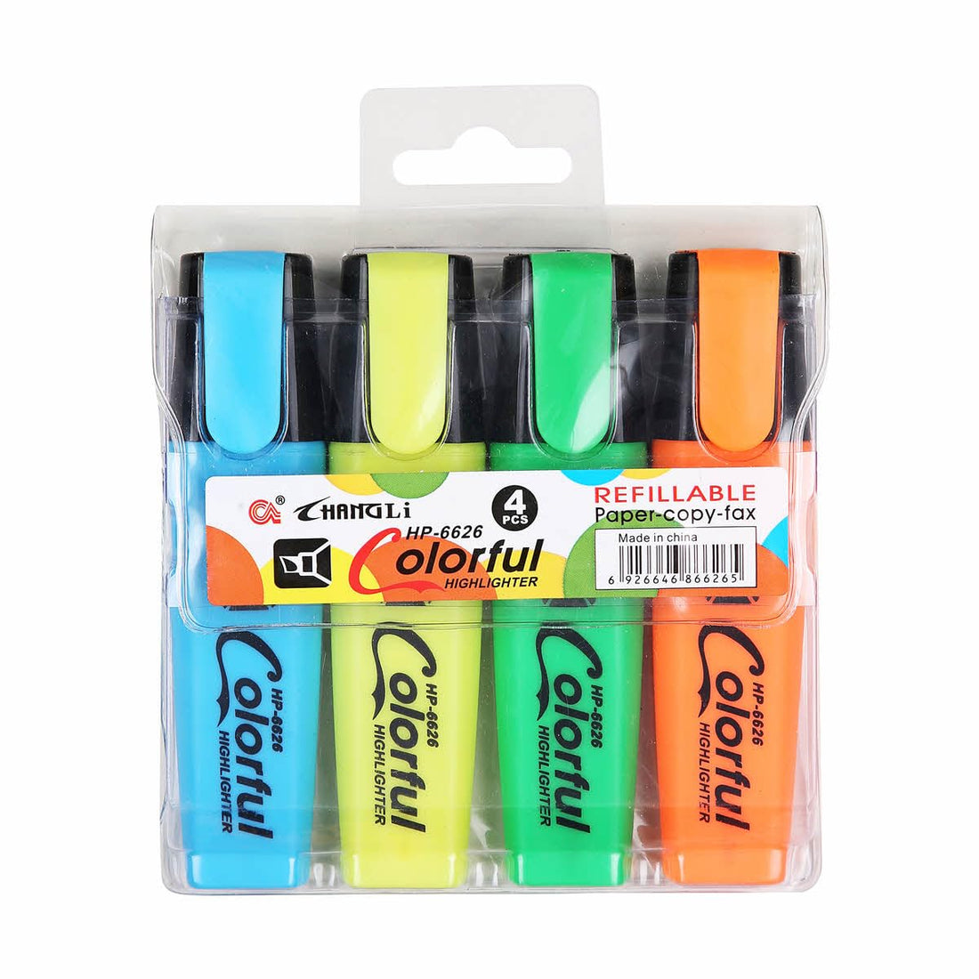 Highlighters, Set of 4, Refillable, Assorted Colours