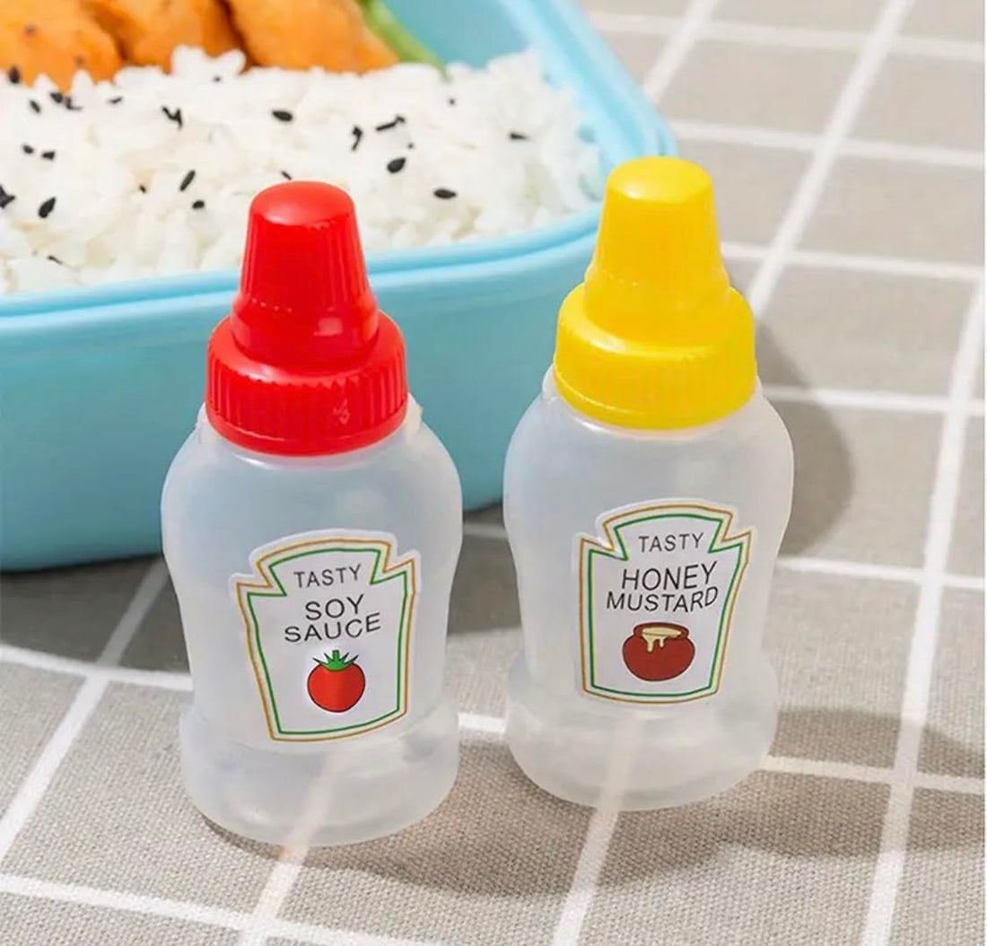 Downtown 2-Piece Mini Ketchup and Mustard Squeeze Bottles, 25ml Portable Sauce Containers for Lunchbox, Small Refillable Dispensers for Picnic, School Meals and Outdoor Dining