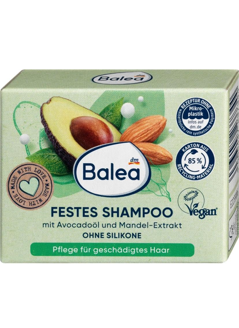 Balea Solid Shampoo Avocado Almond Milk, 60g Solid Shampoo,With avocado oil and almond extract, care for damaged hair, without silicones
