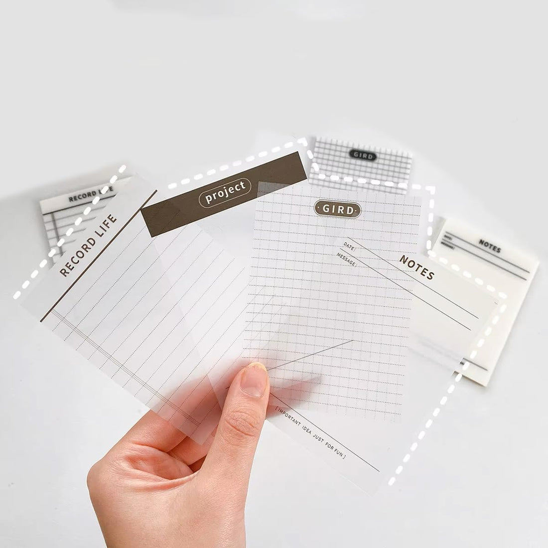 Transparent Sticky Note Book, 50 Sheets 9.5x7 cm Waterproof/Lined Grid Book/Record Life/projects (project)