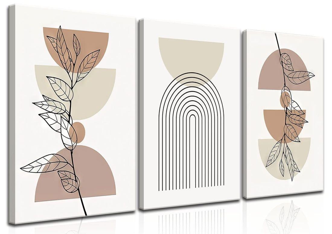 Set of 3 Framed Boho Mid-Century Modern Minimalist Wall Art Moon Botanical Abstract Modern Wall Decor for Living Room Bedroom Home Office Ready To Hang 12"x16"x3