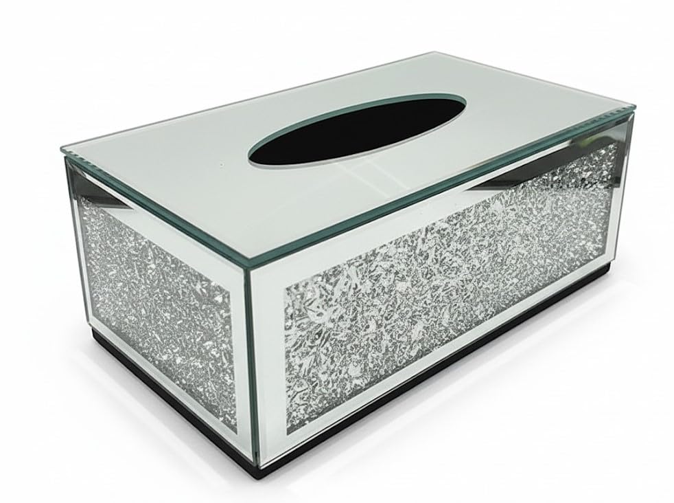 Biznest New Silver Crushed Crystal Diamond Tissue Box, Diamante Bling, Living Room Uk