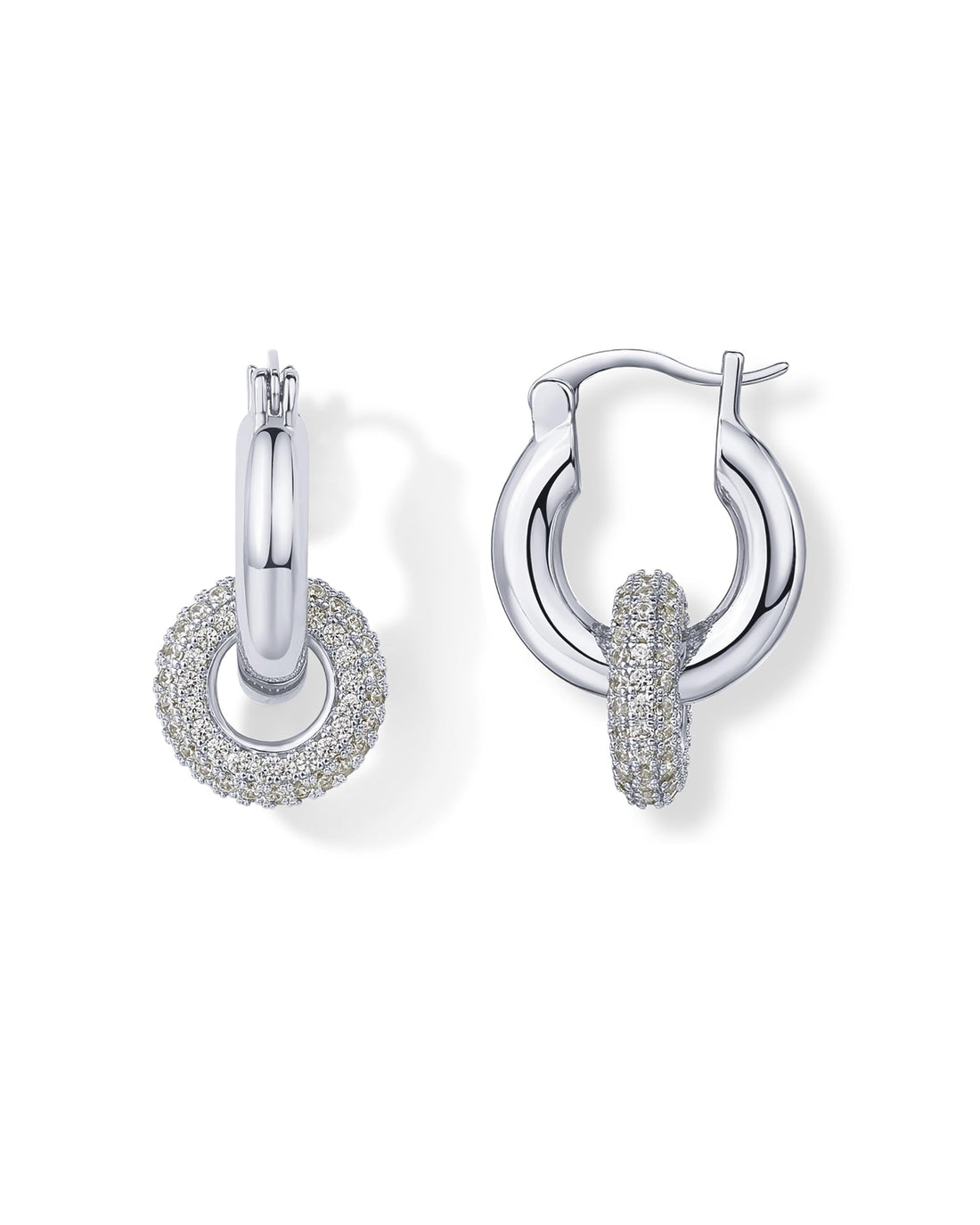 Showday Iced Out Hoop Earrings Cubic Zirconia Huggie Cartilage Cuff Diamond Hypoallergenic 14K Gold Plated Luxury Fashion Round Circle Earrings Jewelry Gift for Men Women
