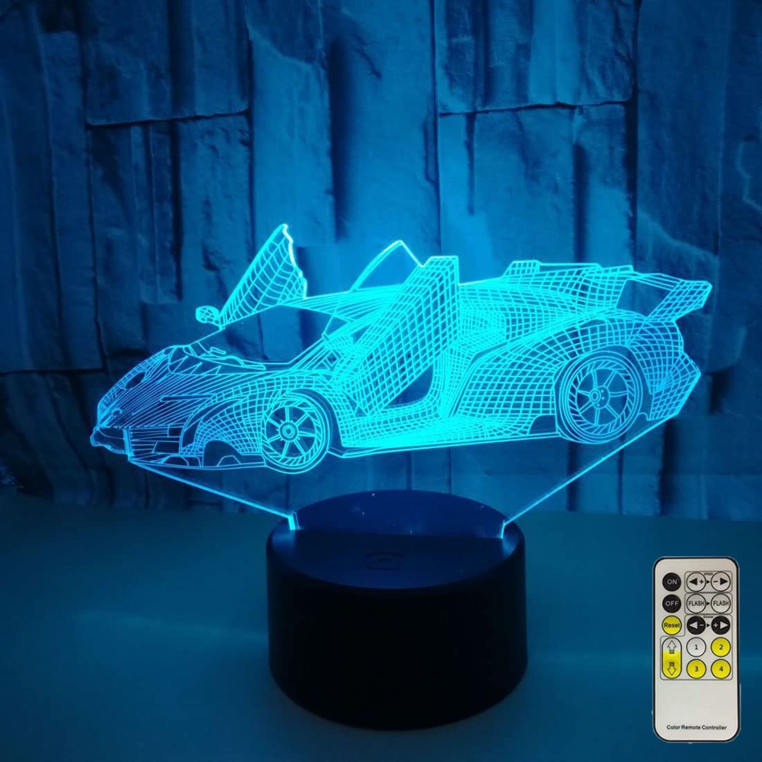 Novelty Race Car 3D Night Light 7 Colors Changing Nightlight with Smart Touch & Remote Control Optical Illusion Lamps for Kids or as Gifts for Women Kids Girls Boys