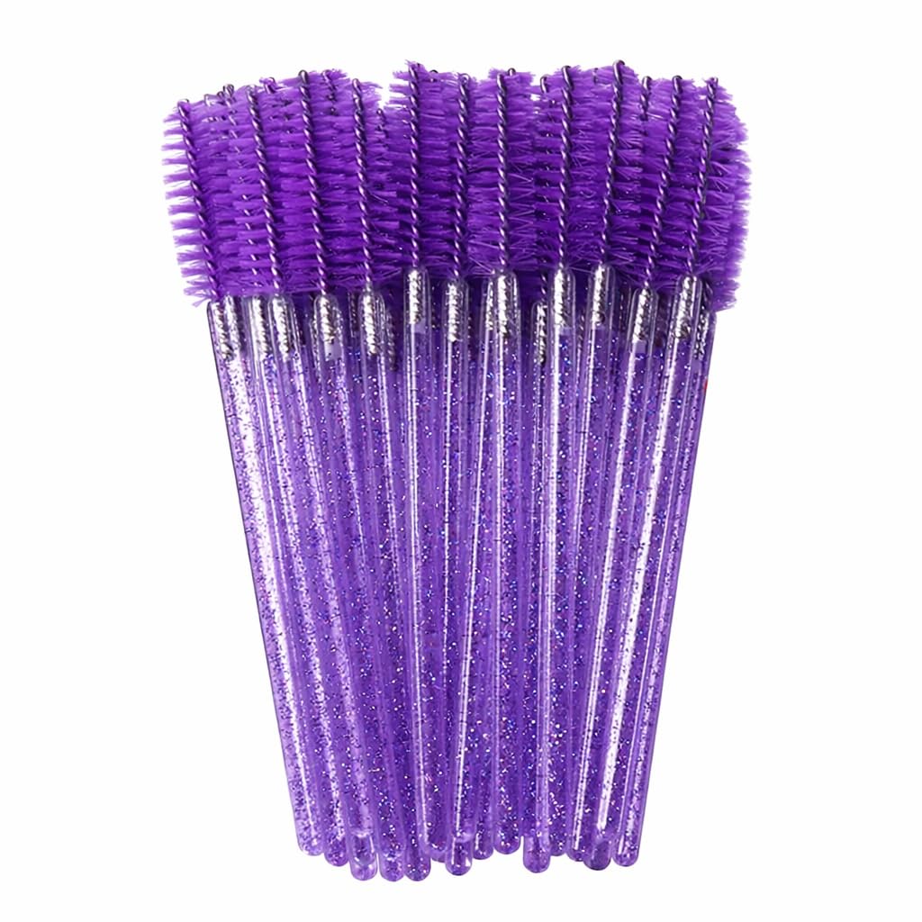50 PCS Disposable Eyelash Brush Mascara Wands, Spoolie Brushes for Eyelash Extensions, Eyebrow Grooming and Makeup Application, Soft Bristles, Purple, Salon and Home Use