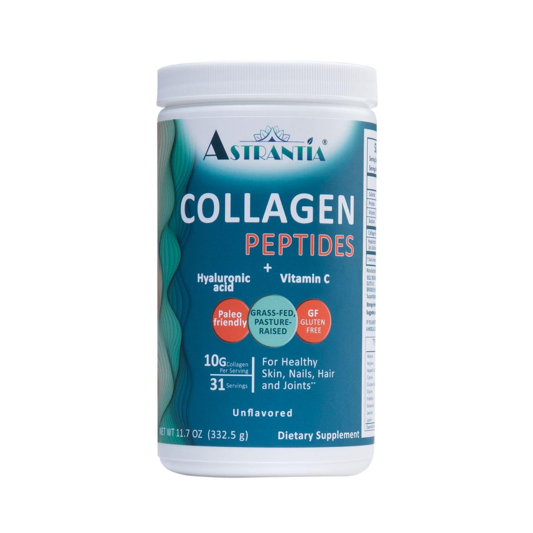 Astrantia Collagen Peptides Powder with Hyaluronic Acid & Vitamin C, 300g, 30 Servings, for Skin, Hair, Nails & Joint Health
