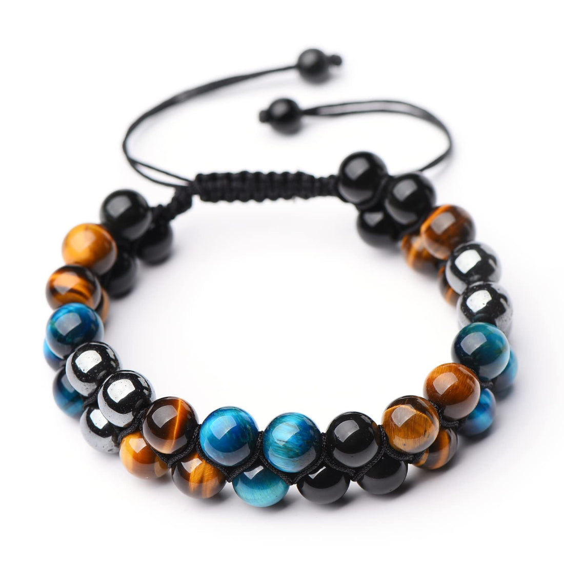 Healing Crystal jewelry Handmade bracelet for Women Men, Genuine obsidian Bead Tiger Eye Triple Protection Bracelet Bring Happiness Gift