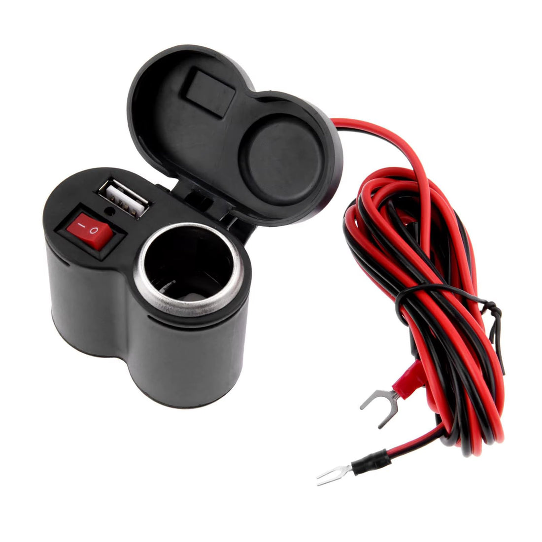 Car Cigarette Lighter Socket Splitter and USB Phone Charger Port, Waterproof 12V Dual Slot Plug Replacement with Mounting Wire for Car, Marine Truck, Bike - KaberTrade
