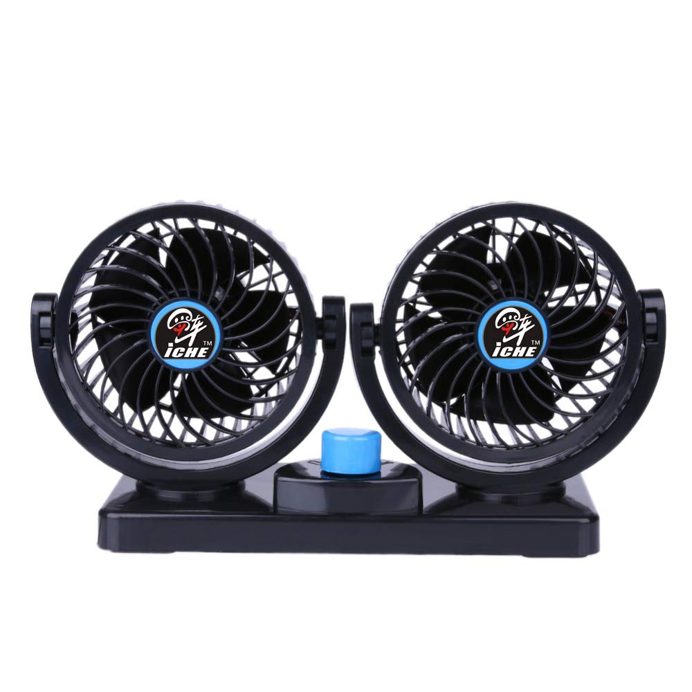 ICHE Car Fan Electric Auto Cooling Fan 24V Car Air Circulator - Dual Head 2 Speeds Quiet Powerful 360 Rotating Ventilation Dashboard Electric Car Fans for SUV Auto Vehicles Golf Cart Sedan RV Boat