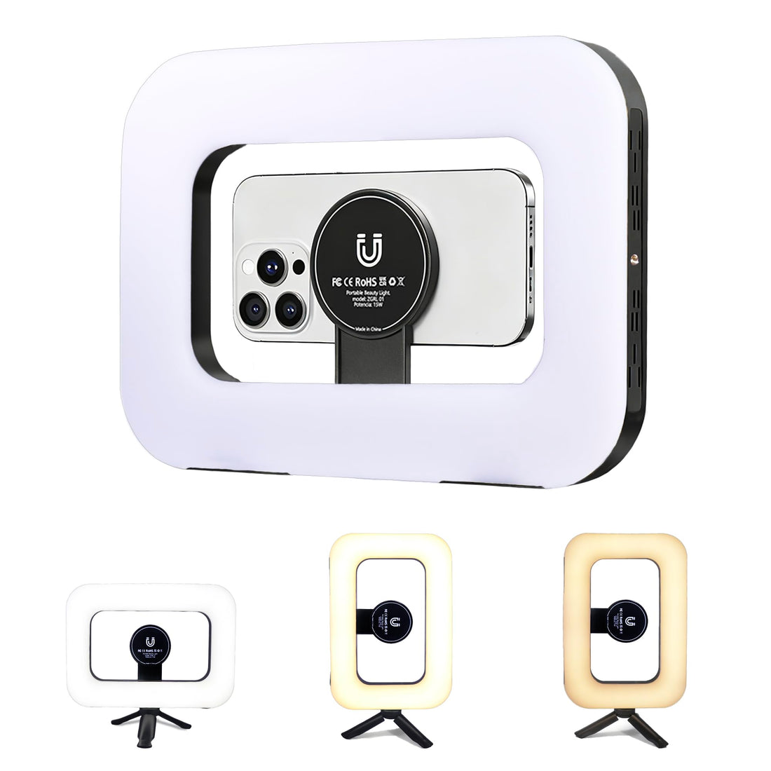 Phone Ring Light for Video Recording, MagSafe Double-Sided Magnetic Phone Light, Handheld LED Selfie Light with Mini Tripod for iPhone, TikTok, YouTube & Makeup
