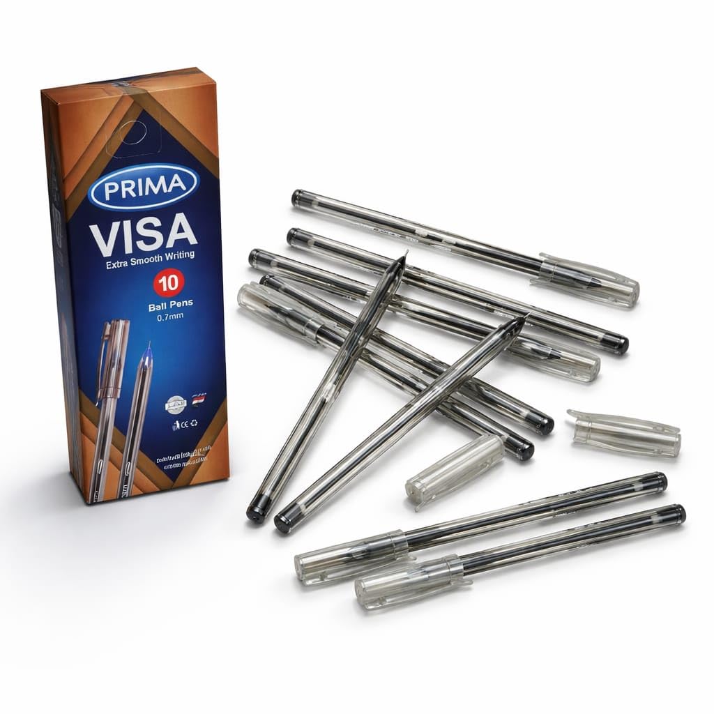 Prima Visa Smooth Writing Pen Box - Black Fine Point 0.7mm - 10 Pens - Original