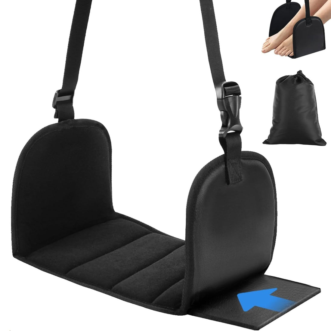Portable Airplane Footrest with Drawstring Pockets Adjustable Length Foot Hammock with Memory Foam and Support Plates Relieve Leg Fatigue Long Flight Travel Essentials