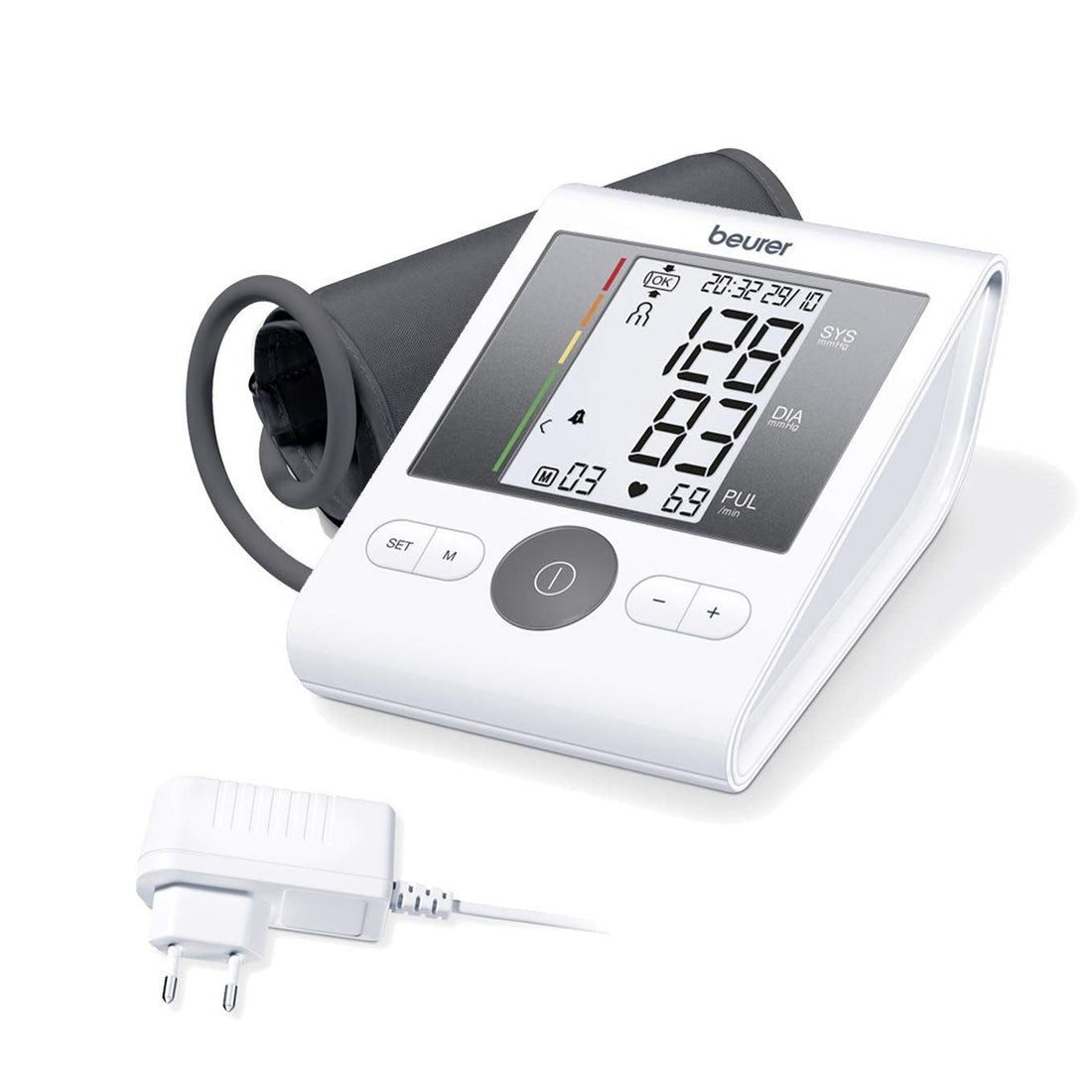 Beurer BM28 Upper Arm Blood Pressure Monitor with Patented Resting Indicator for Accuracy, Cuff Position Assistance and Colour-Coded Risk Indicator - with adapter