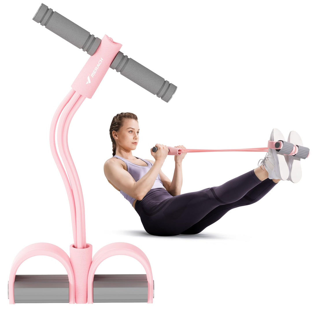 MERACH Foot Pedal Resistance Band, Multifunctional Pedal Puller Resistance Rope, Fitness Pedal Puller Rope for Leg, Core, Arm, and Back Exercises (Pink)