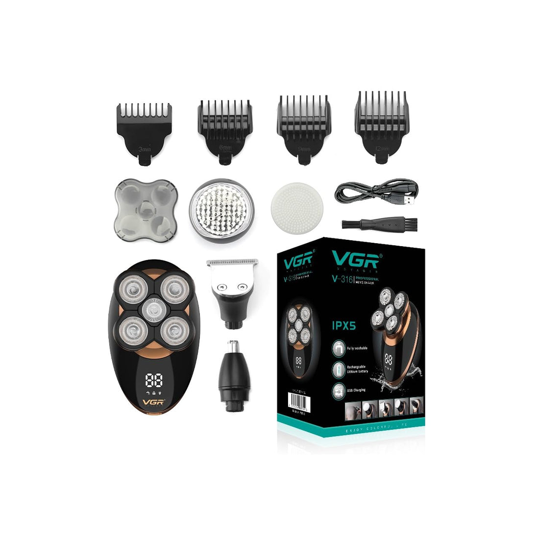 Vgr V-316 Hair Trimmer for Chin, Calzero Smoothing and Head Nose, Ear and Body, Wet & Dry Use, IPX5 Waterproof, Fully Washable