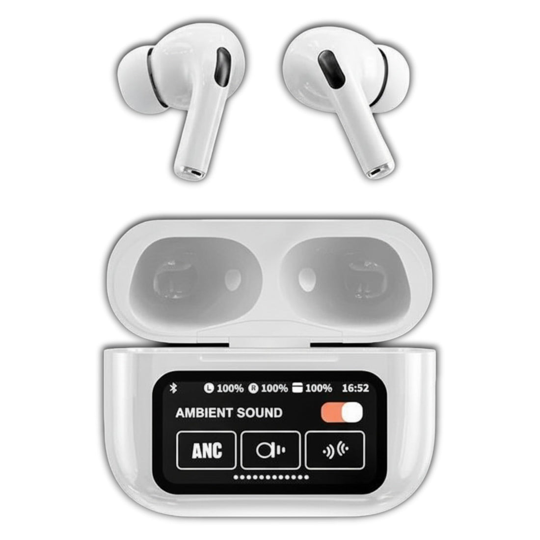 Wireless Earbuds with ANC Noise Cancellation, Bluetooth 5.4, LED Digital Display, Touch Control, IPX4 Water Resistant, White