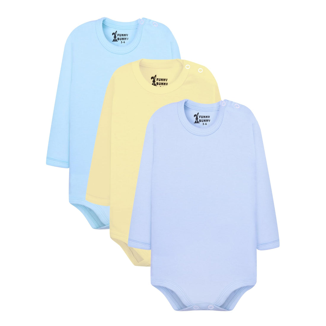 Pack of 3 Cotton Plain Colors Long Sleeve Bodysuit for Baby
