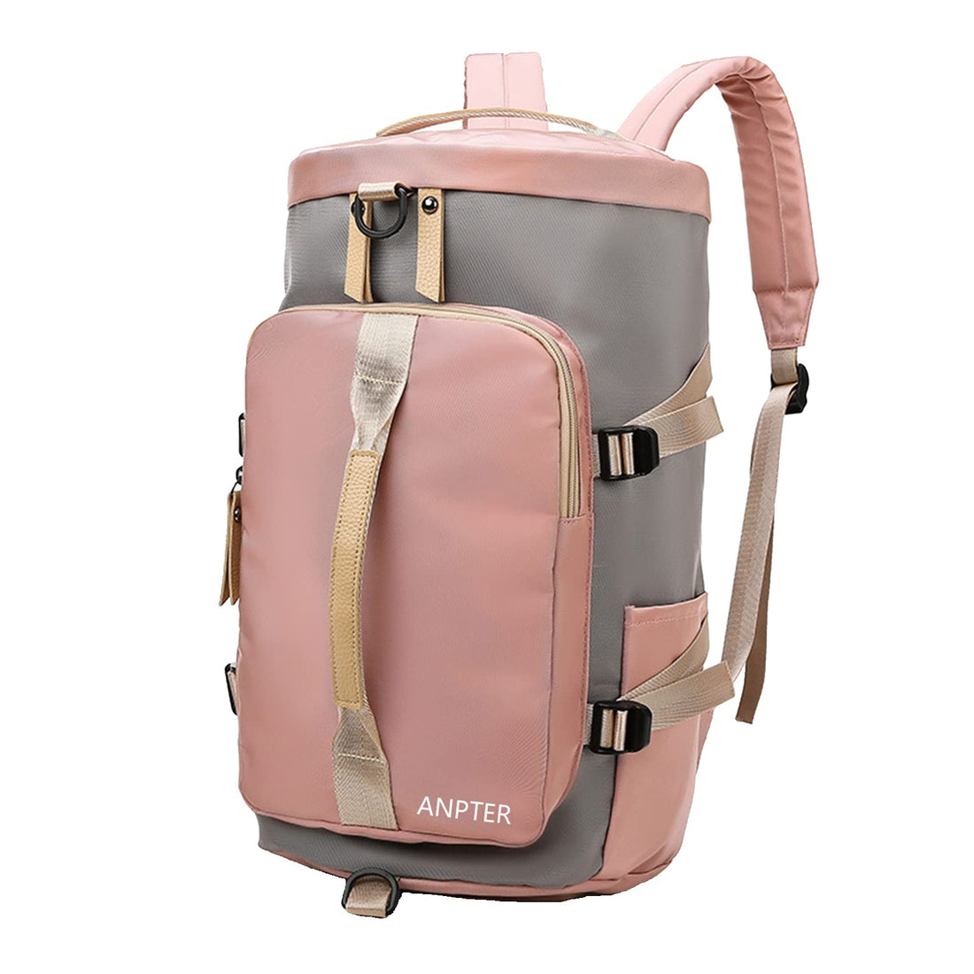 ANPTER Sports Duffle Backpack for Women and Men Holdall Gym Bag Backpack with Shoe Compartment for Travel Sports Swimming Yoga Hiking Camping, Pink Gym Bag