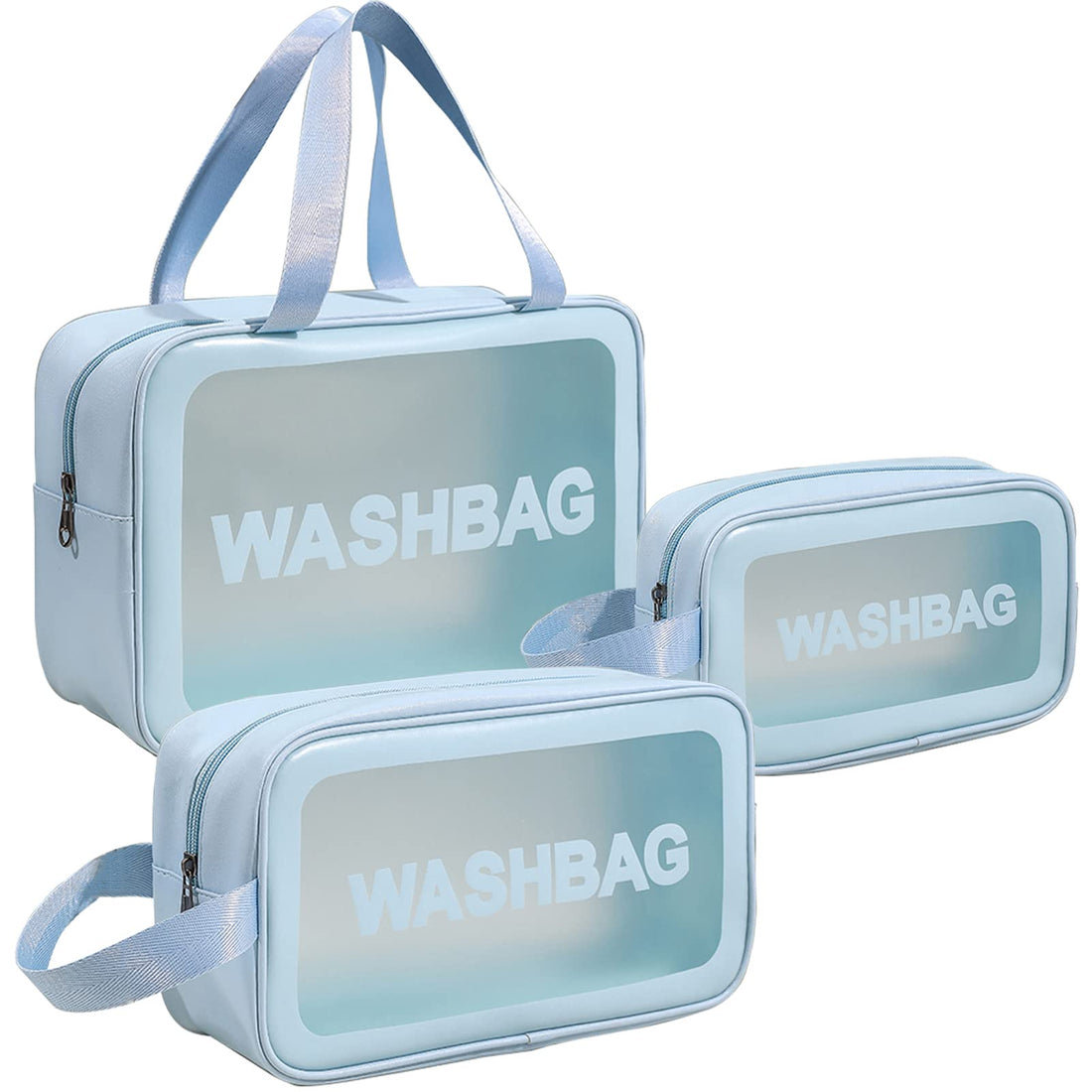 Circle M Clear Toiletry Bag Set of 3, Transparent Makeup Cosmetic Bags, Travel Wash Pouch for Women,Waterproof Organizer for Toiletries, Skincare, and Accessories - Blue