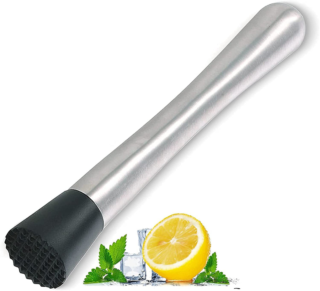 Adaamya Stainless Steel Cocktail Muddler Fruit Crusher Ideal Bartender Tool Grooved Nylon Head Muddler Catering Events (1, 8 Inches)