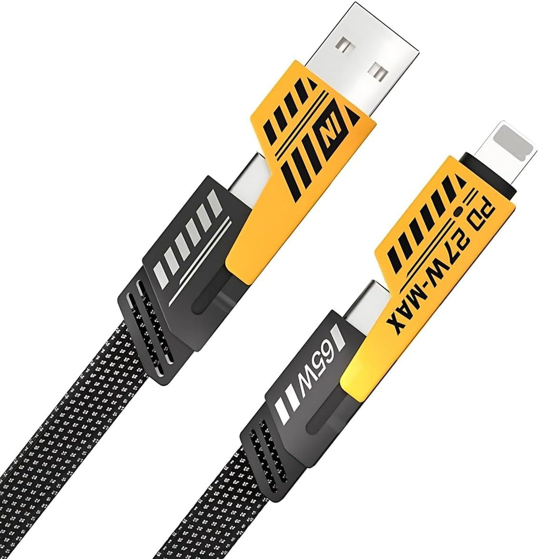 Perla 4-in-1 Convertible USB Fast Charging Cable 1M, 65W, Nylon Braided, USB-C Charger Cable, Multiple Device Charging for Smartphones, Tablets, and Laptops (1)