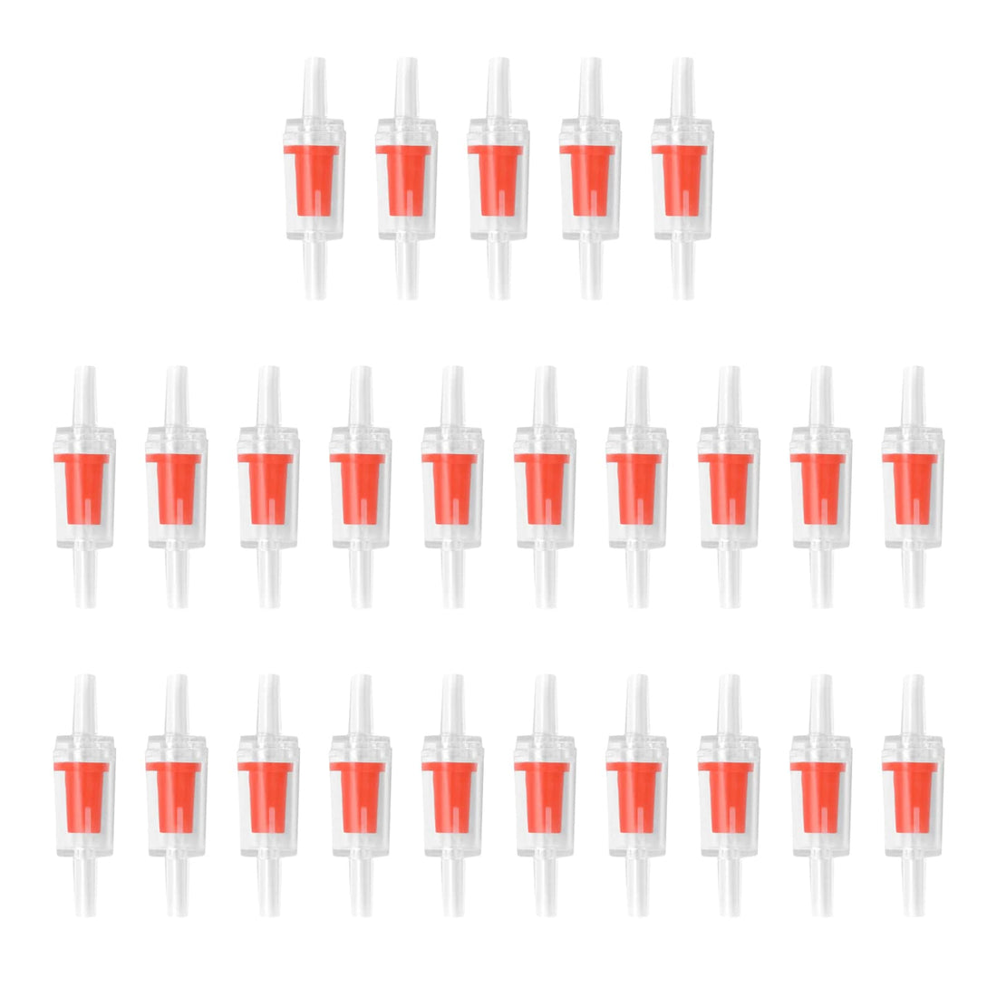 onlyfly 25 Pcs Aquarium Air Pump Check Valves, Red Clear Plastic, One Way Non-return Check Valves for Fish Tank