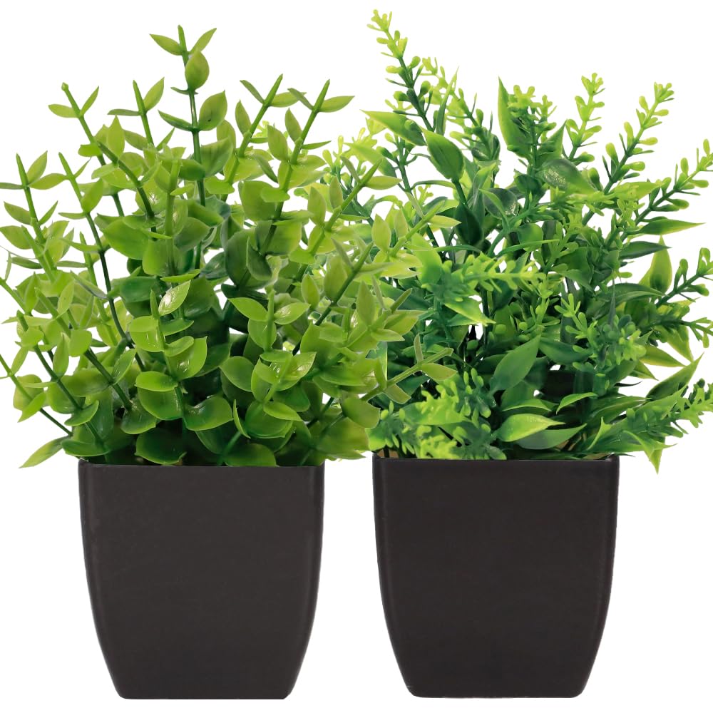 2 Pieces Small Artificial Plants Plastic Mini Fake Plants in Pot for Table Shelf Bathroom Office Home Decoration