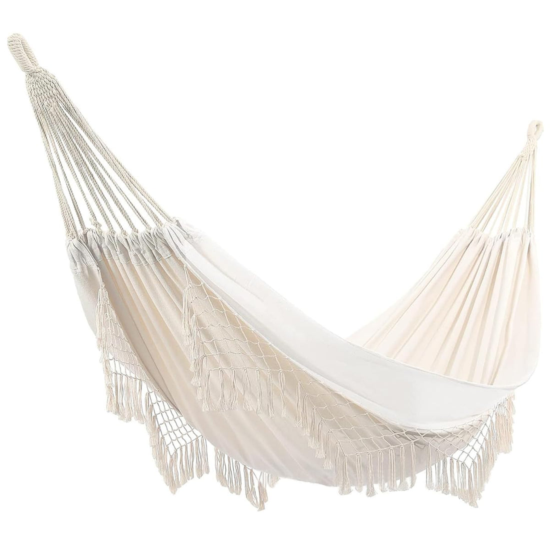 Double Hammocks Portable Camping Hammock with Carrying Bag Comfortable and Breathable Canvas Hammock for Porch Patio Yard Bedroom Outdoor Indoor 450 lb Capacity (Bohe White)