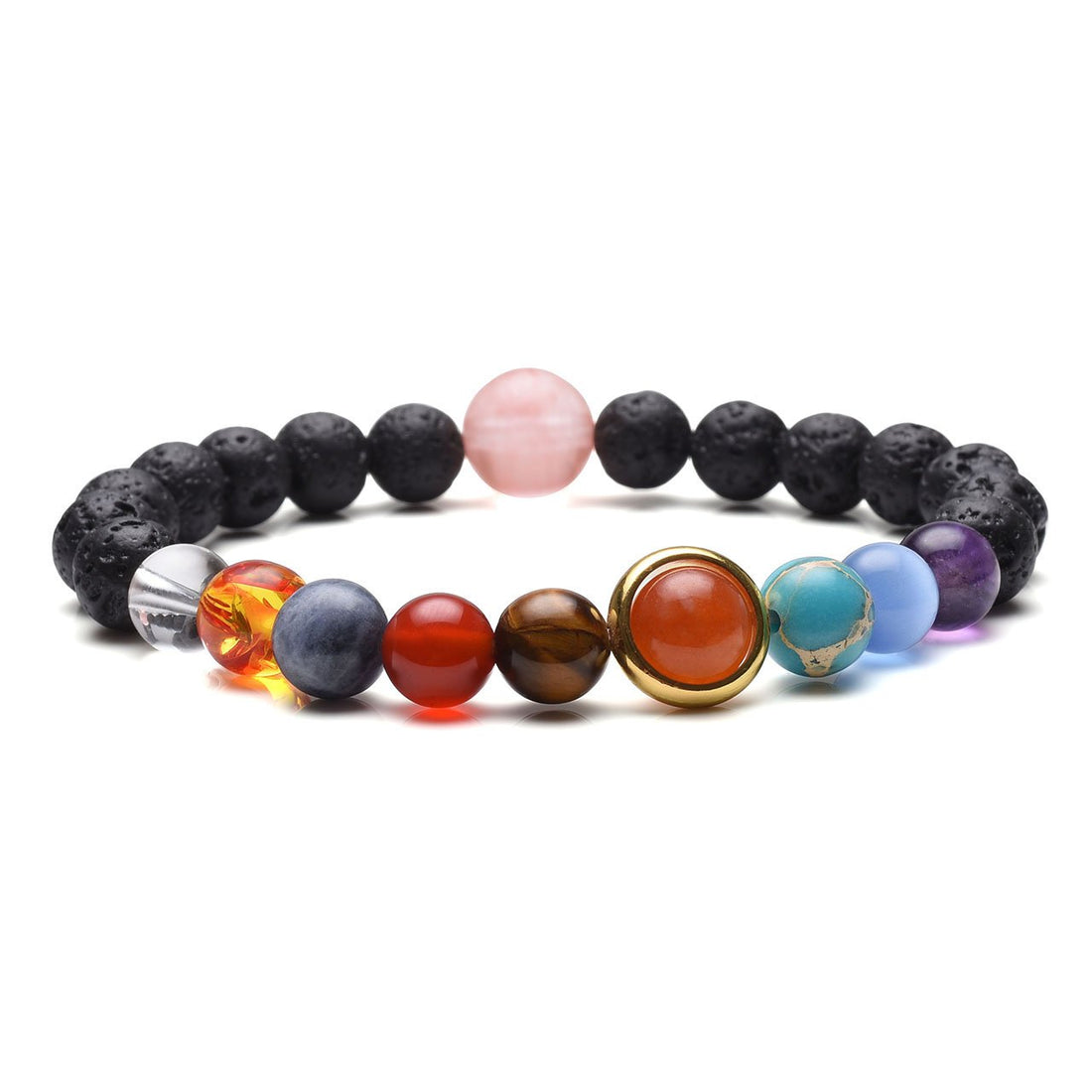 Jovivi Solar System Bracelet Universe Galaxy The Nine Planets Natural Lava Stone Diffuser Bracelet- yellow