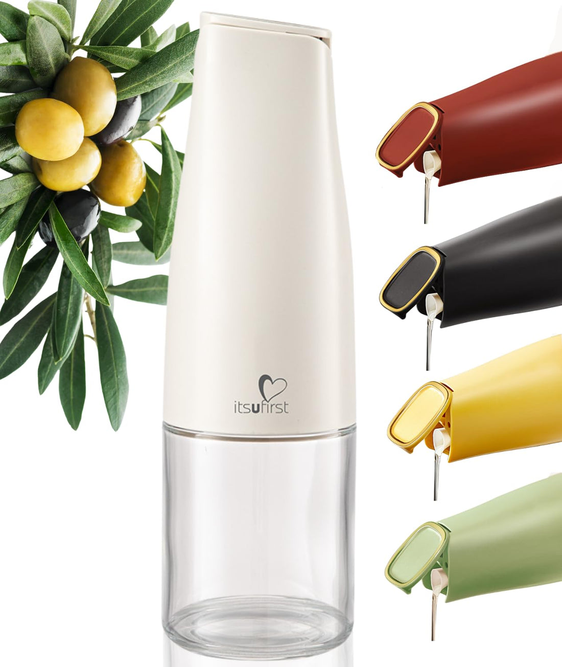 Olive Oil Dispenser Bottle 500ml, Auto Flip, Non Drip, Leak Proof, Easy To Clean Glass Oil Bottles For Kitchen, Oil Vinegar Drizzler for Cooking, Oil Pourer, Pack Of 1, Pure (Off-White)