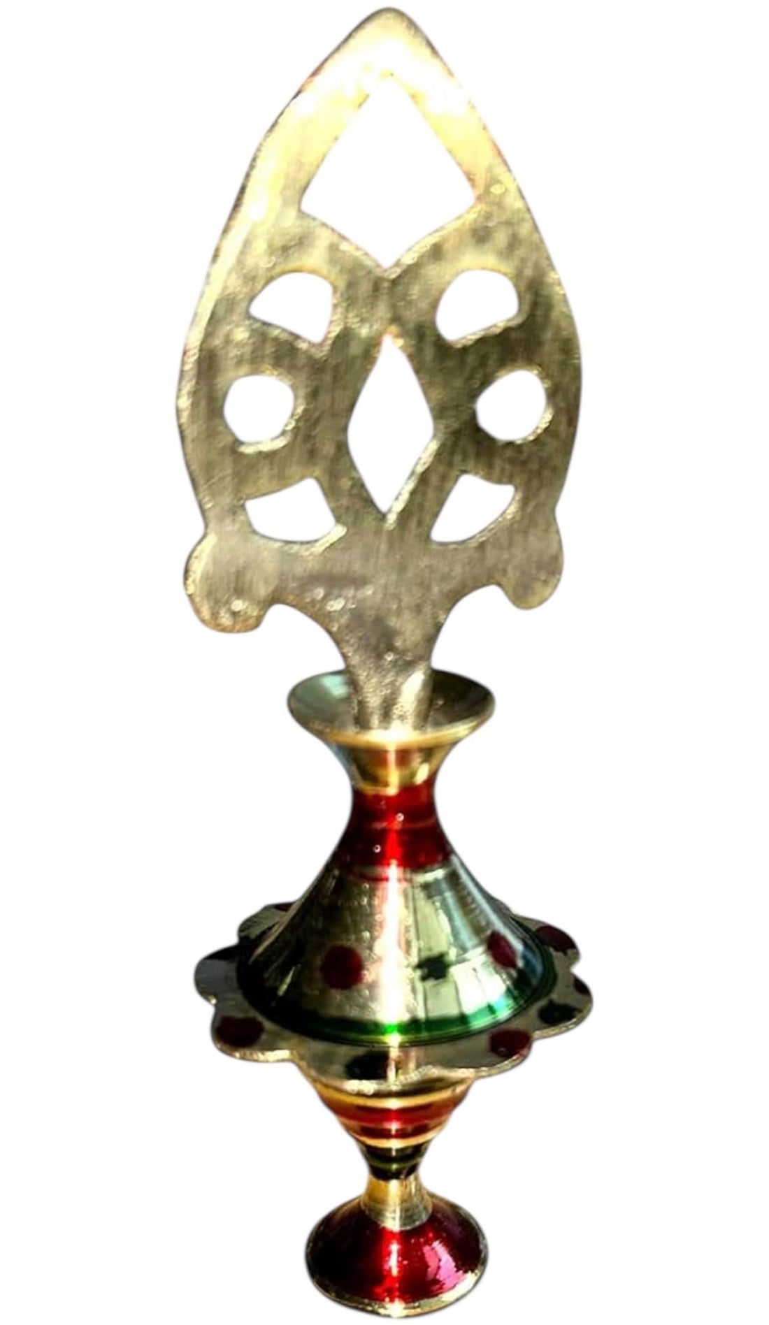 Traditional Brass Kohl Container, Decorative Middle Eastern Style, Gold and Red Metallic Finish, 9cm Height, Handcrafted Design with Perforated Top