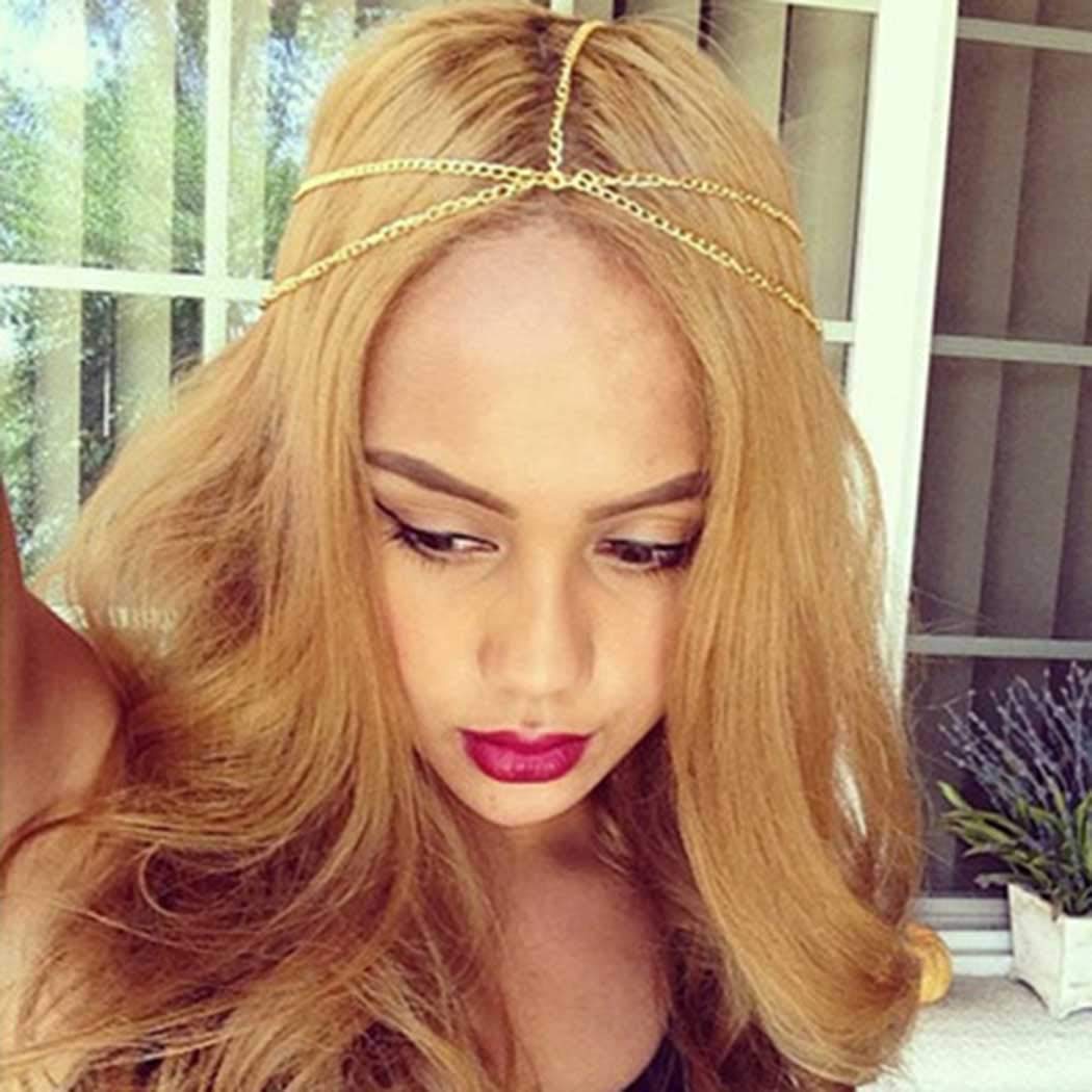 Dreamin Vintage Halloween Head Chain Jewelry Layered Tassel Hair Accessory Indian Hair Chain for Women and Girls(Gold)